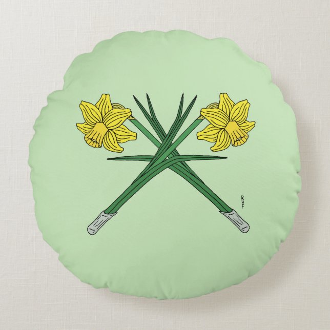 Daffodils Crossed Round Cushion (Front)