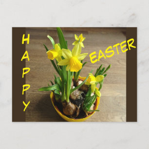 Daffodils Happy Easter Cust. Text Postcard