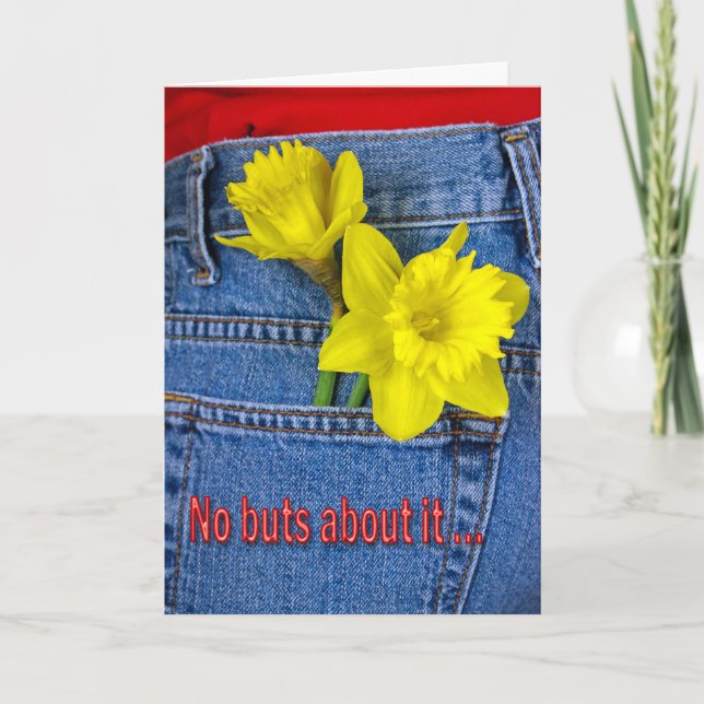 Daffodils In Blue Jeans Birthday Card (Front)