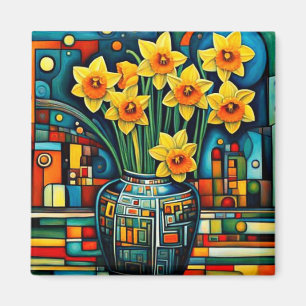 Daffodils in vase magnet