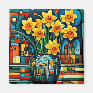 Daffodils in vase magnet
