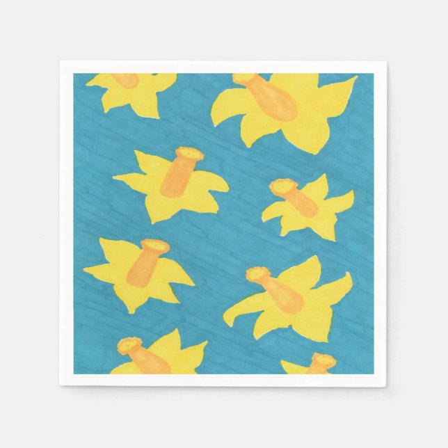 Daffodils on Blue Background Paper Napkins (Front)