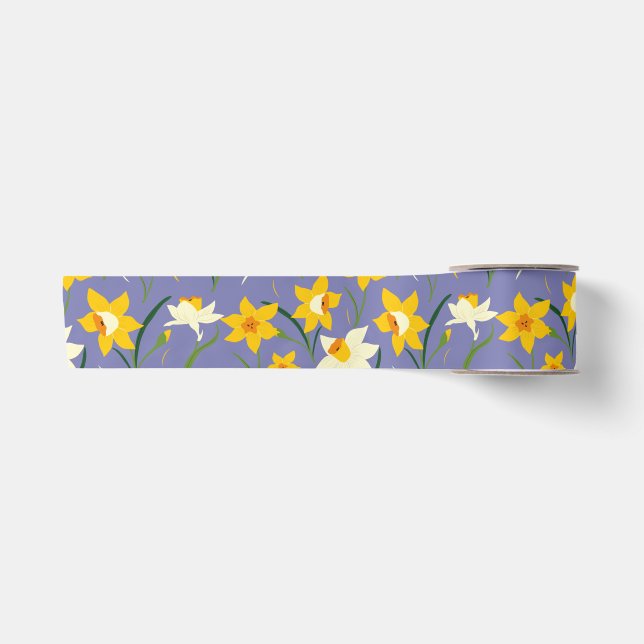 Daffodils on Blue Purple Satin Ribbon (Front)