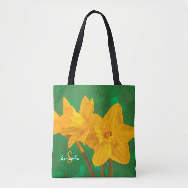 Daffodils on Green Tote bag (Front)