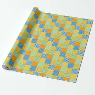 Daffodils, Polkas and Checks Faux-Patchwork Wrapping Paper