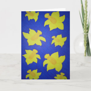 Daffodils Pop Art Blue Holiday Card