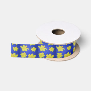 Daffodils Pop Art Blue Satin Ribbon