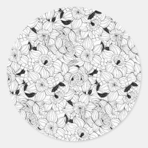 Daffodils spring floral pattern classic round sticker