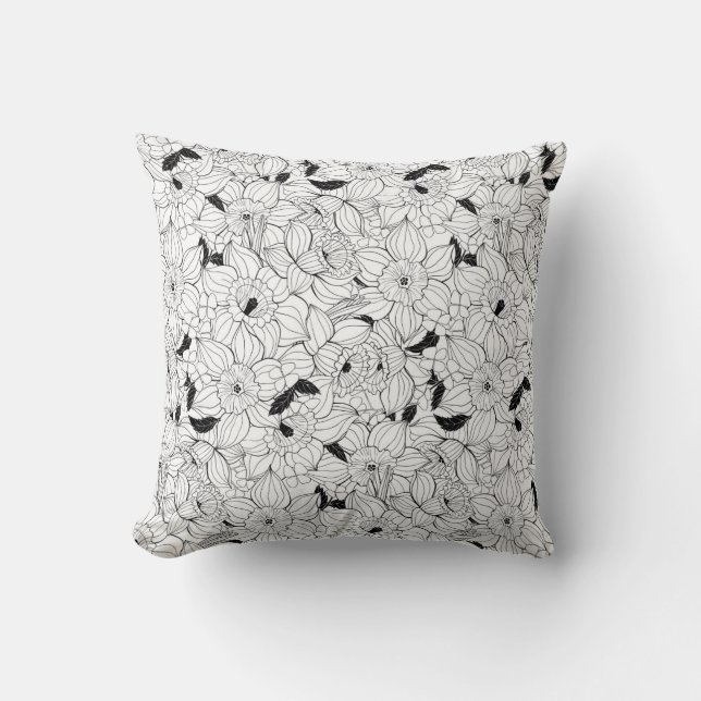 Daffodils spring floral pattern cushion (Front)