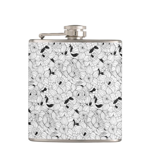 Daffodils spring floral pattern hip flask (Front)