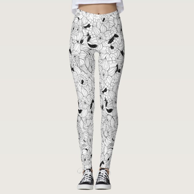 Daffodils spring floral pattern leggings (Front)