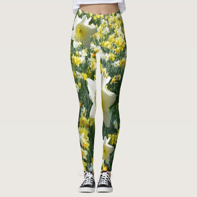 Daffodils Spring Flowers White Legging (Front)