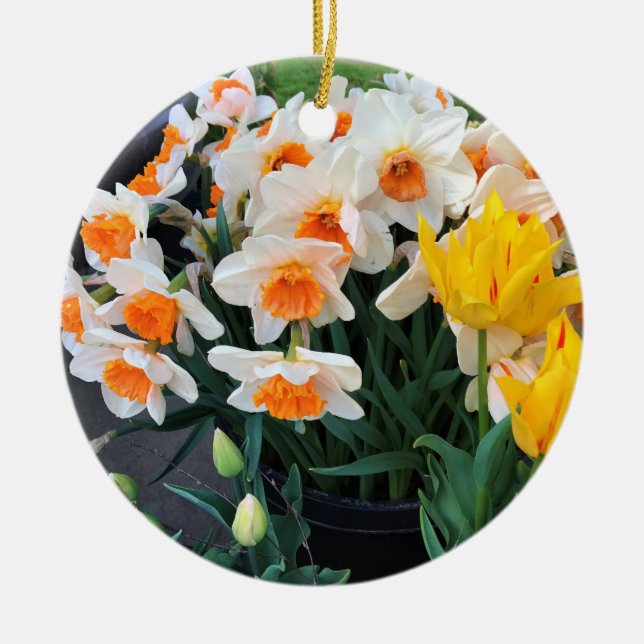Daffodils & Tulips, Oregon Ceramic Tree Decoration (Front)