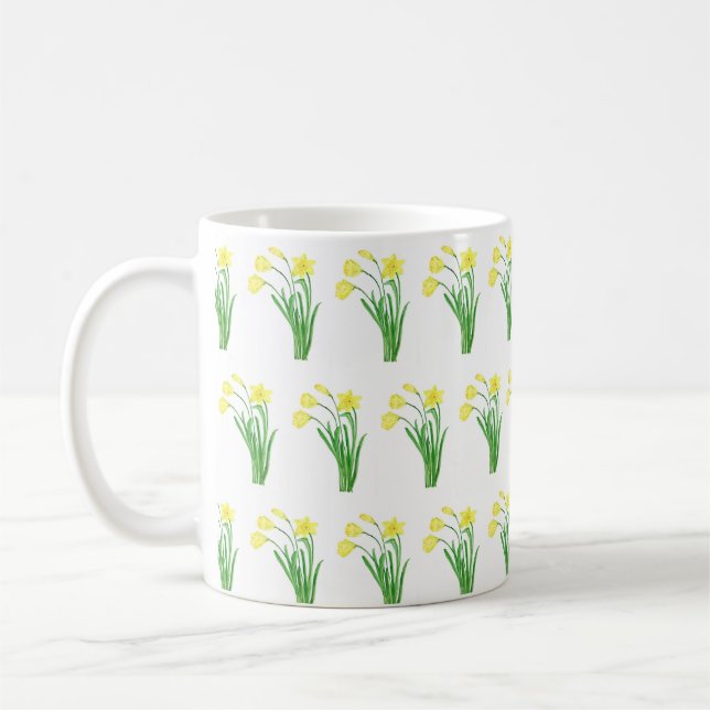 Daffodils Watercolor Yellow Floral Spring Pretty Coffee Mug (Left)