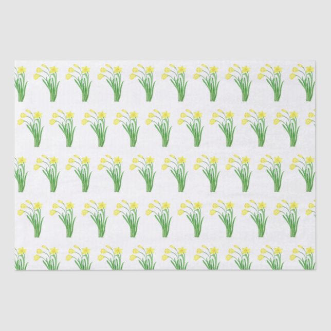 Daffodils Watercolor Yellow Floral Spring Pretty Tissue Paper (Front)