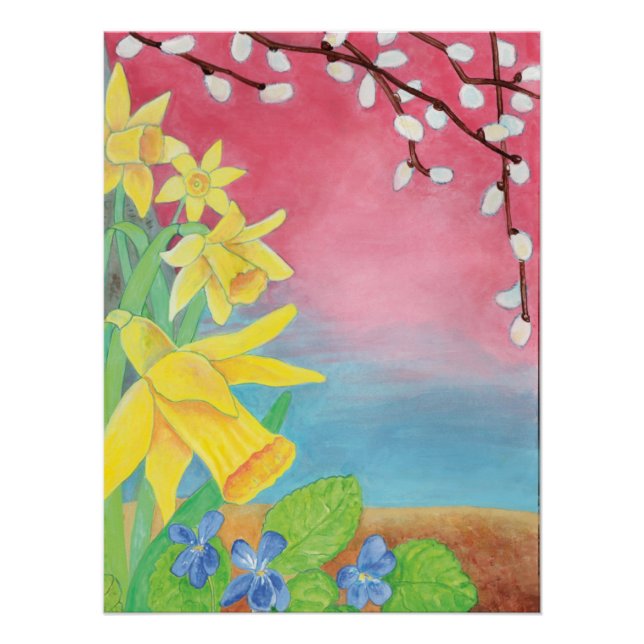 Daffodils, Wild violets and Pussy willow   Poster (Front)