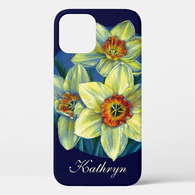 Daffodils yellow blue personalised spring case (Back)