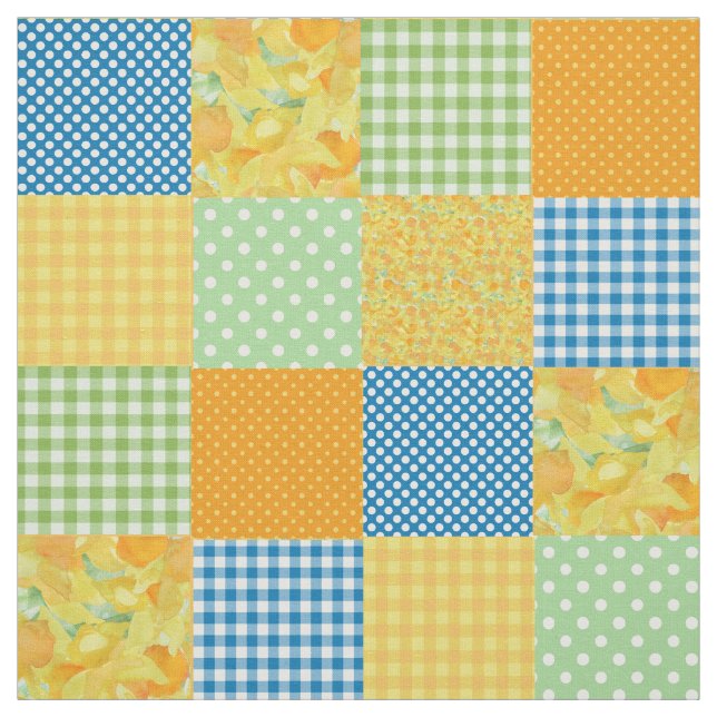 Daffy-down-Dillies Faux Patchwork Pattern Fabric (Swatch)