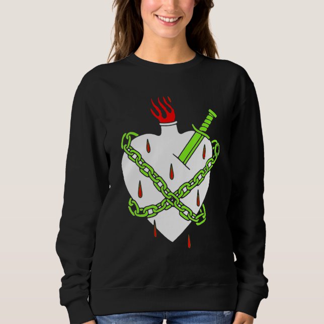 Dagger Planted In White Heart With A Red Flame And Sweatshirt (Front)