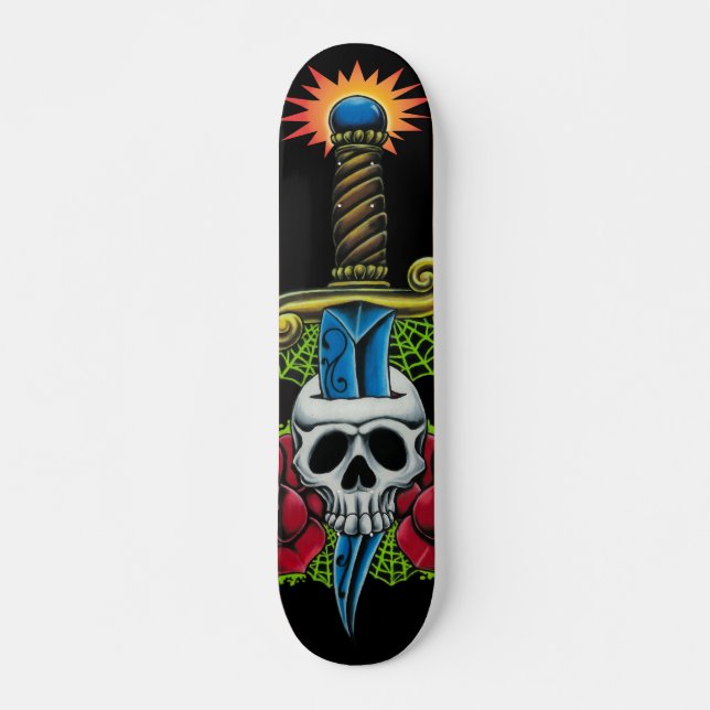 Dagger, Skull, and Roses Skateboard (Front)