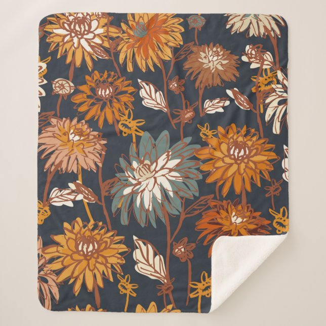 Dahlia and chrysanthemums bold seamless pattern, a sherpa blanket (Front)