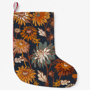 Dahlia and chrysanthemums bold seamless pattern, a small christmas stocking
