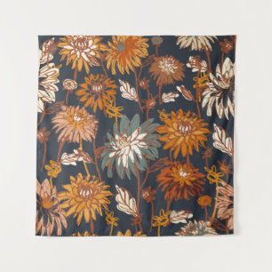 Dahlia and chrysanthemums bold seamless pattern, a tapestry