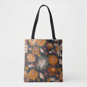 Dahlia and chrysanthemums bold seamless pattern, a tote bag