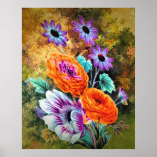 Dahlia and daisy flower garden floral poster