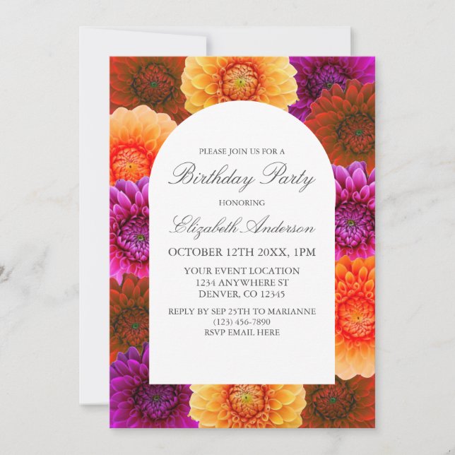 Dahlia Autumn Floral Birthday Invitation (Front)