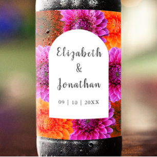Dahlia Autumn Floral Wedding Beer Bottle Label