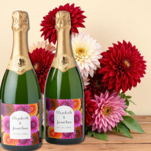 Dahlia Autumn Floral Wedding Sparkling Wine Label