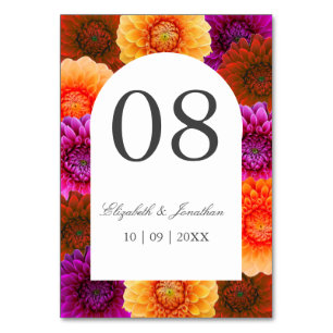 Dahlia Autumn Floral Wedding Table Number