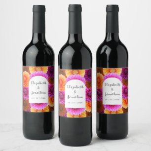 Dahlia Autumn Floral Wedding Wine Label