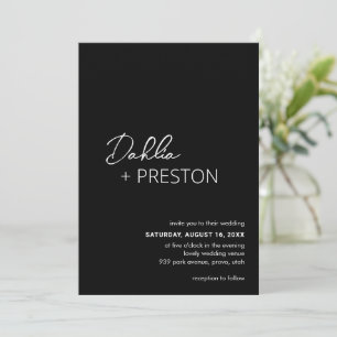 Dahlia Black Contemporary Modern Wedding Invitation