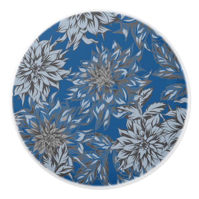 Dahlia Blue Taupe Ceramic Pull (Front)