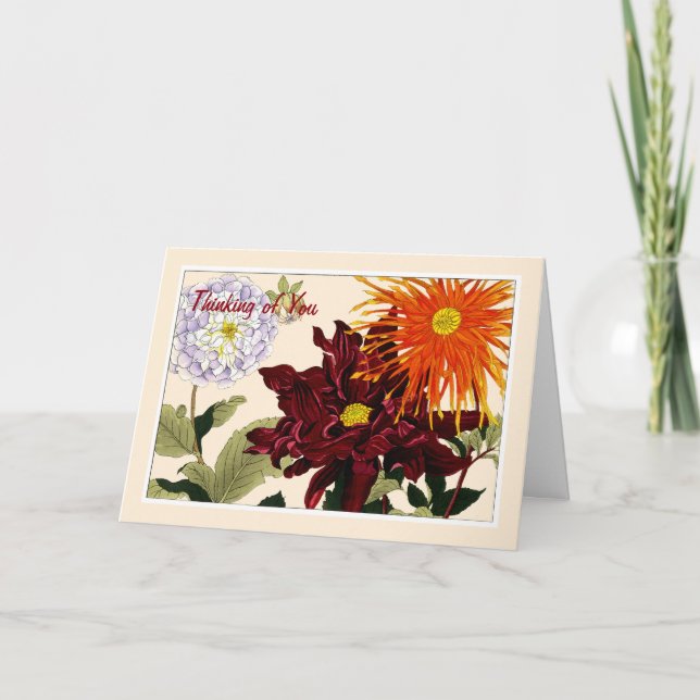 Dahlia, Botanicals Note Card - Customise Greeting (Front)