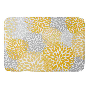 Dahlia Bouquet - mustard yellow gray floral Bath Mat