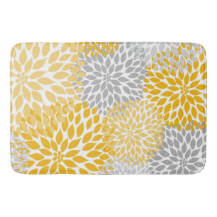 Dahlia Bouquet - mustard yellow gray floral Bath Mat