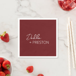 Dahlia Burgundy Contemporary Modern Wedding Napkin
