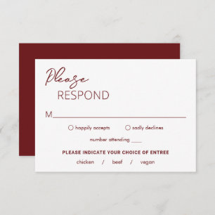 Dahlia Burgundy Contemporary Modern Wedding RSVP Card