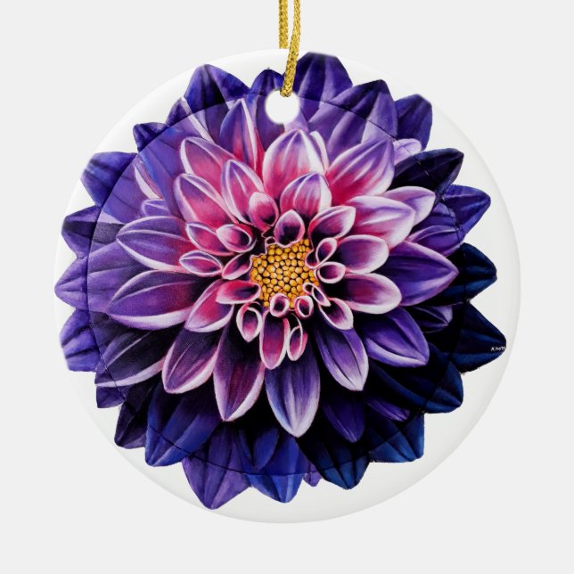 Dahlia Ceramic Ball Christmas Ornament (Front)