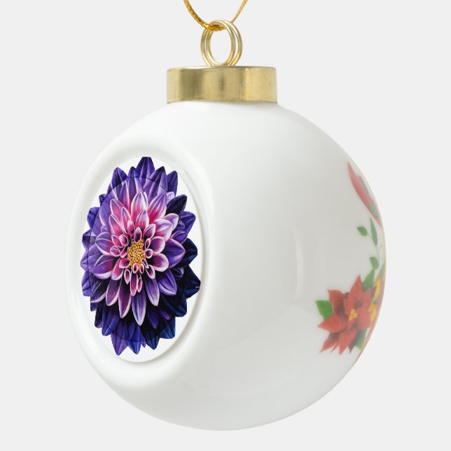 Dahlia Ceramic Ball Christmas Ornament (Right)