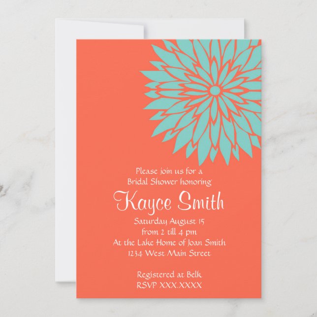 Dahlia Coral Flower Invitation (Front)