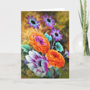 Dahlia daisy flower garden floral painting  card