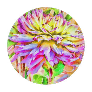Dahlia Digital Artwork 12" Round Cutting Board
