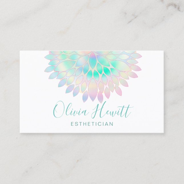 dahlia faux iridescent logo aesthetician business card (Front)
