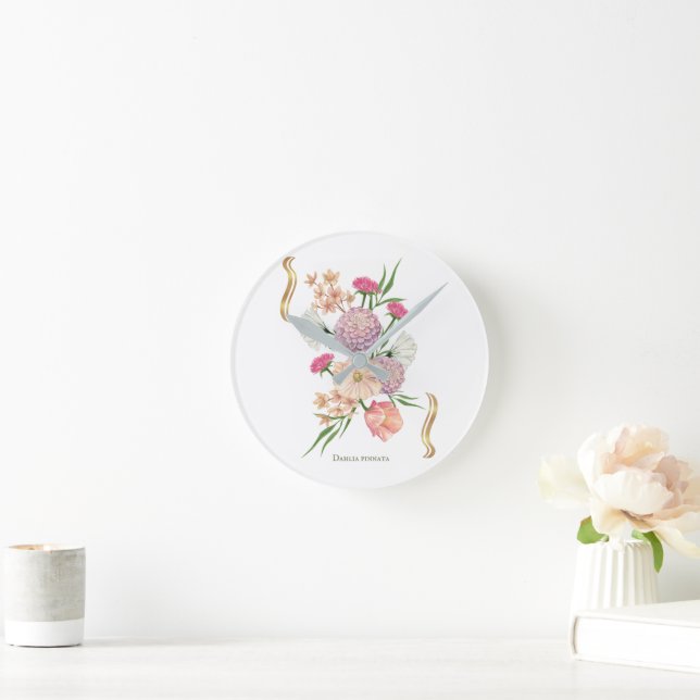 Dahlia Floral Design – Elegant Round Clock (Home)