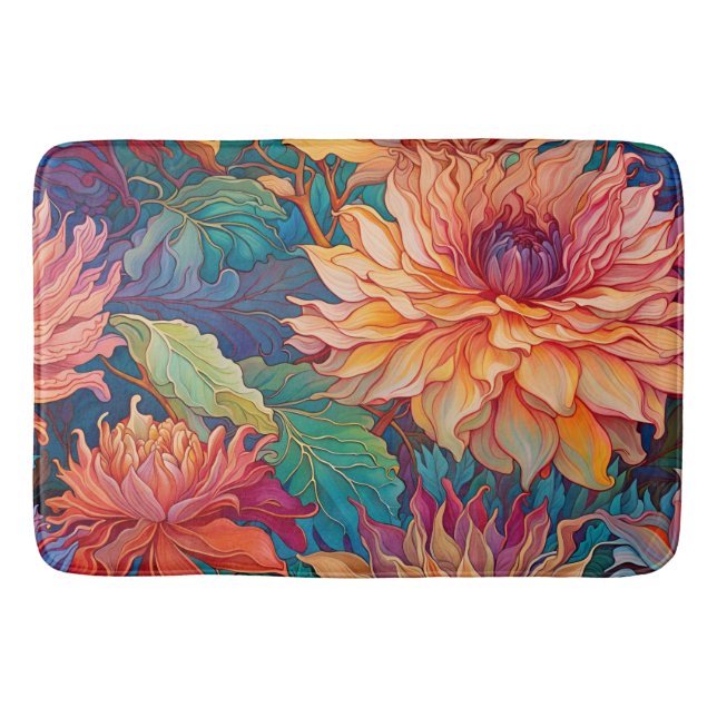 Dahlia Floral Tapestry Bath Mat (Front)