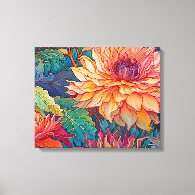 Dahlia Floral Tapestry Canvas Print (Front)